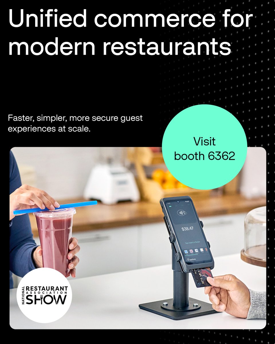 Verifone's tweet photo. Heading to NRA Show in Chicago. Come talk restaurant payments with us. 

📍 Booth 6362 | Chicago

Get the hospitality solution guide: https://t.co/nnn8mFQ4xo https://t.co/EjqkHCATNh