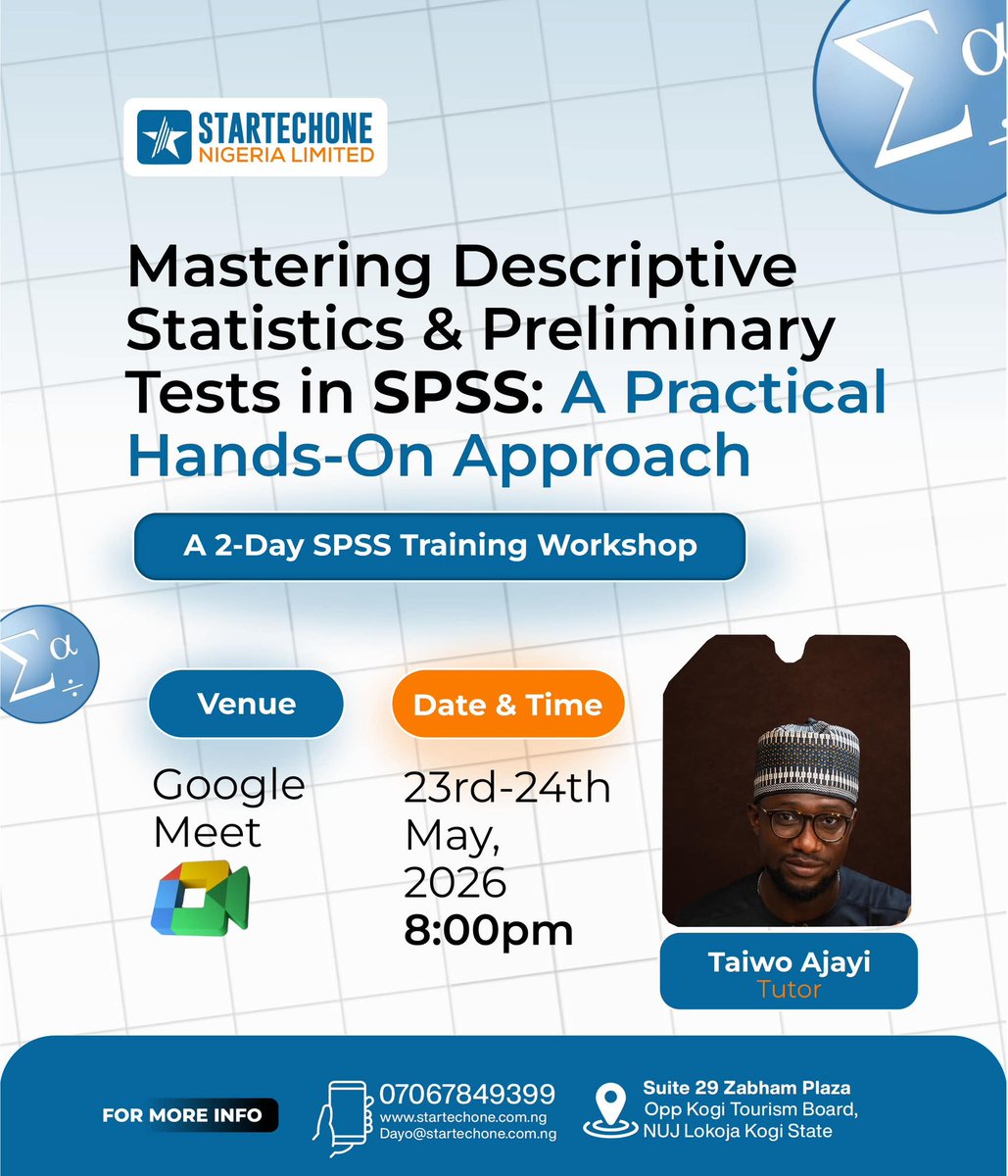 startechone's tweet photo. Still struggling to understand data analysis or make sense of SPSS outputs? 📊
Learning how to properly analyze and interpret data can give you an edge in research, academics, and professional work. https://t.co/EpkLFJDdJs
