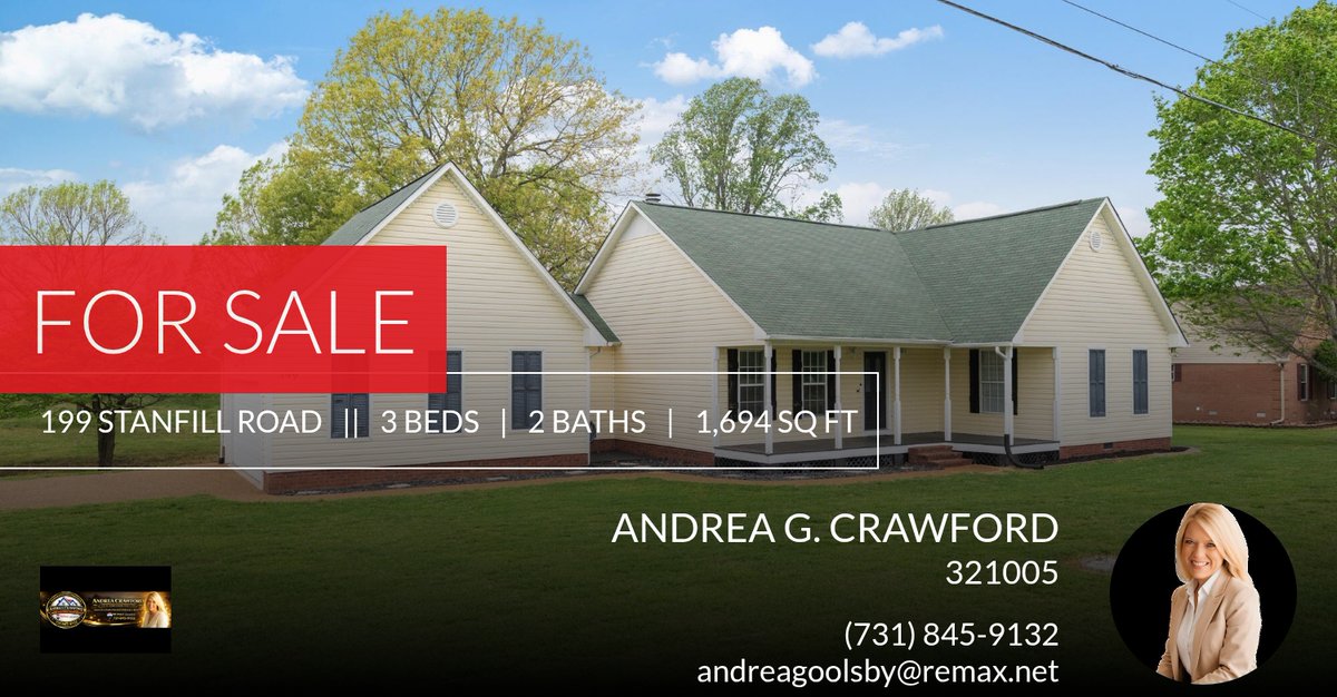 andreagoolsby1's tweet photo. Looking for a new home? This listing could be the one! Please don't hesitate to reach out with any questions! You can reach me at (731) 845-9132.

Andrea G Crawford, BROKER, ABR, CREN, CRS, C2EX, E-Pro, GRI,... https://t.co/pZlC2mFVcJ https://t.co/no6g3tTl0J