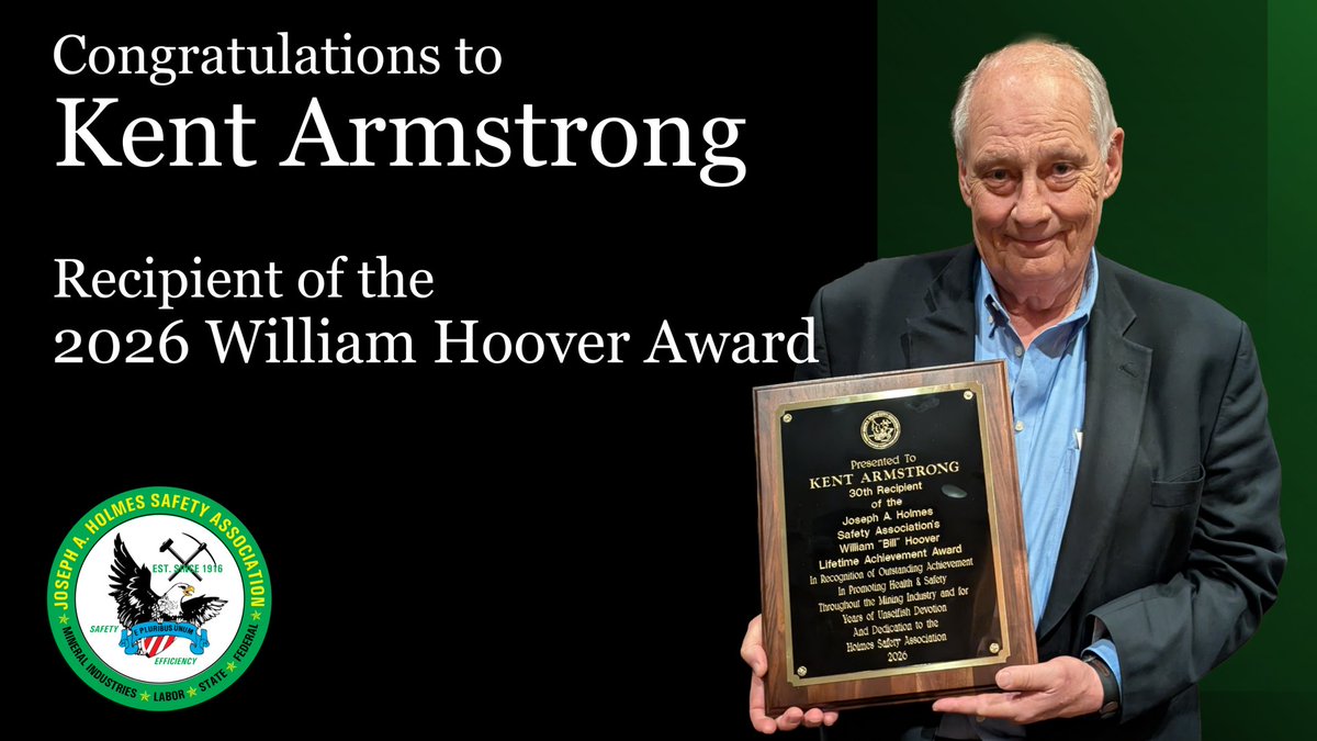 JosephAHolmes's tweet photo. Congratulations to Kent Armstrong! He received the Holmes Safety Association's 2026 William Hoover Lifetime Achievement award at the Association's 2026 Conference in Kansas City, MO. https://t.co/vgTbDj7a5z