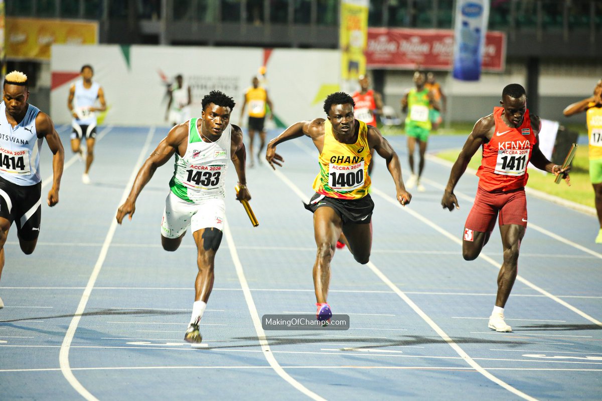 MakingOfChamps's tweet photo. The anchor leg for Cote D'Ivoire was absolutely flying, leaving both Ghana and Nigeria trailing him. 

Everyone else felt the African title is between Ghana and Nigeria in the men's 4x100m, but Ivory had other ideas. 

▪️Cote D'Ivoire 🇨🇮 🥇- 38.52s
▪️Nigeria🇳🇬 🥈- 38.70s 
▪️Ghana🇬🇭 🥉- 38.74s