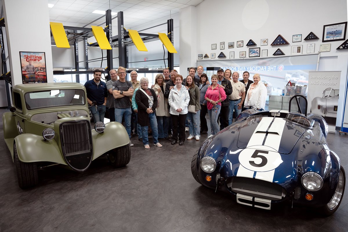 FactoryFive's tweet photo. We welcomed a local Corvette Club to Factory Five this afternoon! Dave Smith greeted them in the showroom, and tech team member Dave V. showed them how we build our kits. It was a fun way to end the week. https://t.co/Ka8y3oXcIi