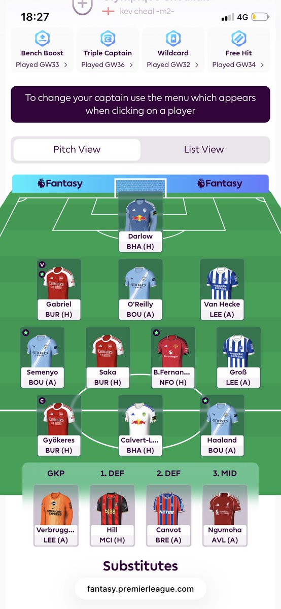 FPL_Sycophant's tweet photo. 🚨 GW37 🚨 
Tavernier &amp; Pedro out 👋🏻 
Ngumoha &amp; Gyokeres in ⚽️ 
120k rank 🌍 
Gyokeres 🧢 
Gabriel v 🧢 
Last push… 
All the best guys 🍀 🤞 
#FPL #FantasyPremierLeague https://t.co/bjbEcRmi9B