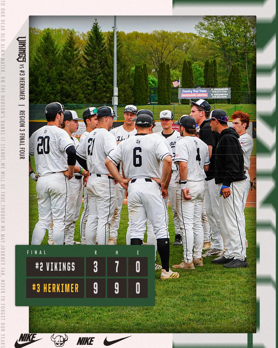 HVCCVIKINGS's tweet photo. The ValleyBoys’ Final Four Run Comes To A Close⚾

The Vikings fall to #3 Herkimer, 9-3, in the Region 3 Final Four elimination game, wrapping up their regional tournament run after a historic and record-breaking 2026 season👏
#hvccvikings @HVCCBaseball https://t.co/Ieeo3X1Cbl
