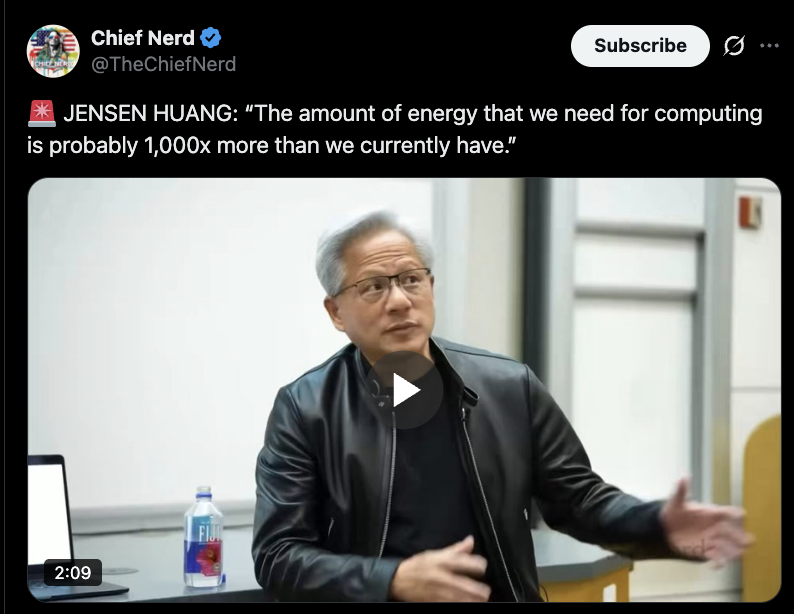 Gaurab's tweet photo. Jensen says AI needs 1000x more energy. Musk says solar-powered AI in orbit is the only way. Solar is built on a chemical the US stopped making at scale. China produced 93.5% of the world's polysilicon in 2024. 95% for solar-grade material. Silicon is the second most abundant element in Earth's crust. The bottleneck is chemical purification. The best solar cells need silicon refined to 99.9999999%. Getting there means turning silicon into trichlorosilane, a liquid that boils at 31.8°C. Boron and phosphorus impurities boil at nearly the same temperature. Separating them takes hundreds of distillation stages. Then the silicon deposits onto seed rods at 1,100°C. We manufacture chemicals. A polysilicon plant takes 10 years to build and qualify in the West. China's capacity hit 3.25 million metric tons by the end of 2024. Everywhere else on Earth combined is about 200,000 metric tons. China built a 16-to-1 gap over the last fifteen years. The US has two solar-grade producers left. Hemlock in Michigan and Wacker in Tennessee. REC Silicon restarted its Moses Lake plant in 2024, failed to hit purity spec, and shut it down four months later. Owning the chemistry is the only way.