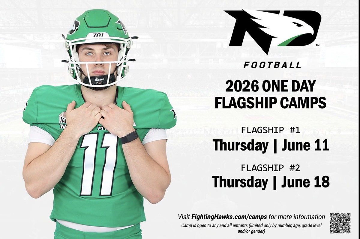 LukeSpitzner's tweet photo. Thank you @UNDfootball and @TrevorOlson62 for the camp invite. I look forward to learning more about Fighting Hawks football. https://t.co/V82i6fkXP5