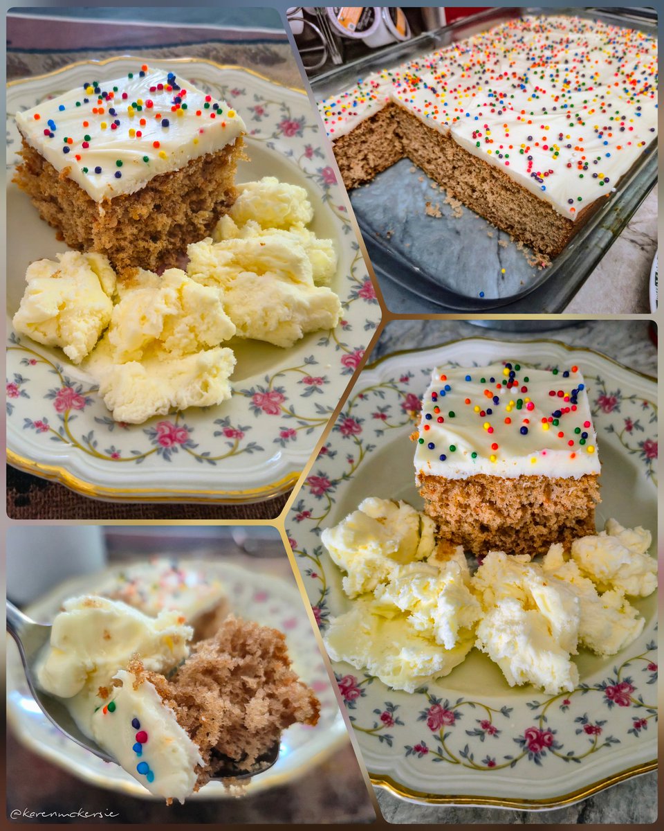 karenmckersie's tweet photo. 😋🍰🍨 Yummy homemade Carrot Cake &amp; Cream Cheese frosting with French Vanilla Icecream, delicious! 😋🥕🍰🍨 *Collage 2 of 2 #CarrotCake #Dessert #Icecream #PerfectDuo #FoodPorn #Yummy https://t.co/YkWCl0QEn6