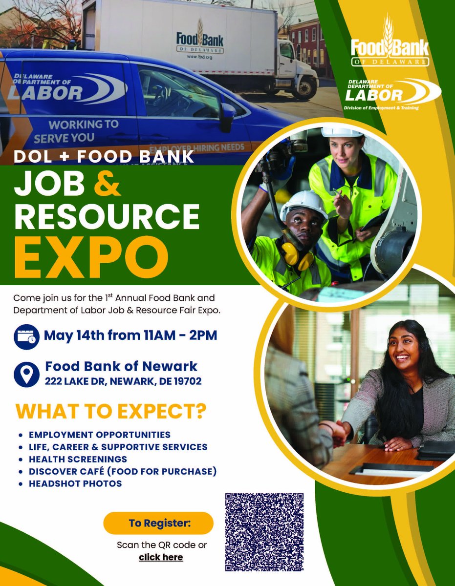 DelawareLabor's tweet photo. Thank you to everyone who joined our Job &amp; Resource Expo at Newark Food Bank! Stay tuned for more community events and opportunities. #ThankYou #CommunitySupport https://t.co/vrIrAJYXzA