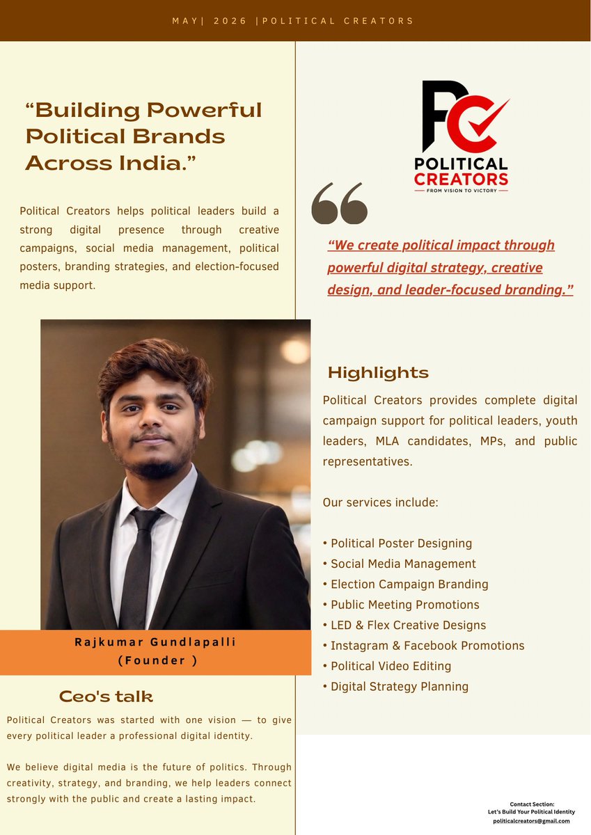PoliticalCR_off's tweet photo. Building Powerful Political Brands Across India 🇮🇳
Political Creators is dedicated to helping leaders create strong digital impact through innovative campaigns and professional media designs 

@politicalcreators #PoliticalCreators #PoliticalBranding #DigitalMedia https://t.co/y25GwfrjMX