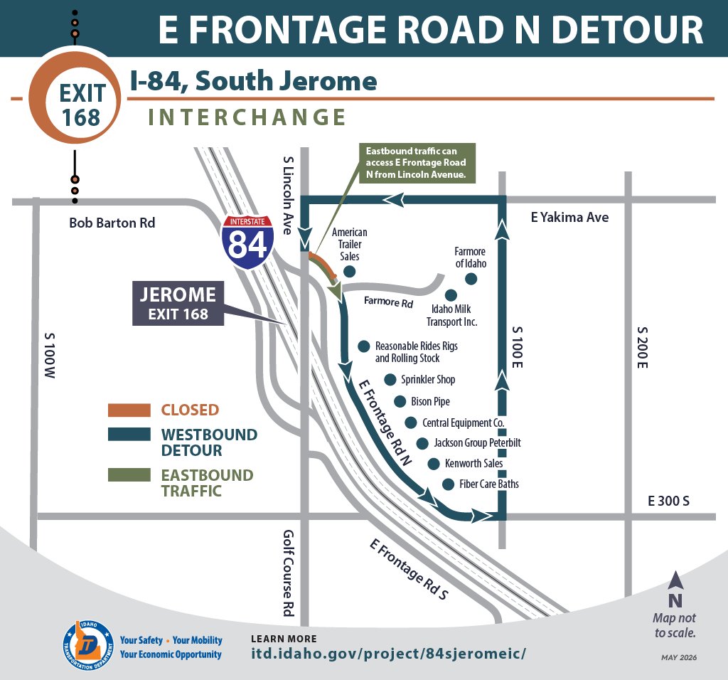 BisonPipe's tweet photo. Road closure alert! Starting May 19, access to Bison Pipe is still open via E Frontage Road N heading south. Returning to I-84 westbound requires a detour: S 100 E → E Yakima Ave → S Lincoln Ave. We'll see you soon! https://t.co/NgQBURj7MH #bisonpipe #SteelPipe #steelfencing https://t.co/YLFMgPdFA5