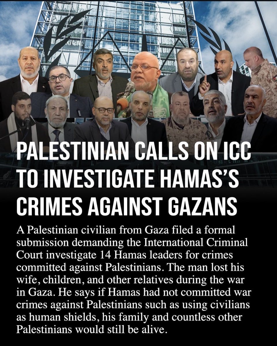 TsilyM's tweet photo. 🚨 Première plainte d’un Palestinien de Gaza contre le Hamas à la CPI !

Un habitant de Gaza (qui a perdu sa femme et ses enfants) porte plainte contre 14 dirigeants du Hamas pour crimes de guerre et crimes contre l’humanité commis CONTRE les Palestiniens : boucliers humains, enrôlement d’enfants, meurtres, torture…

C’est historique. Enfin une voix de Gaza qui demande des comptes au Hamas !!!