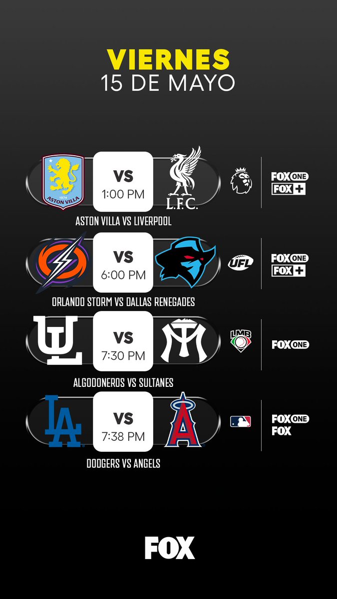 somos_FOX's tweet photo. 📅 Quincenita, fútbol, beisbol, futbol americano y mucho más. Todo esto en EXCLUSIVA por FOX.

🏴󠁧󠁢󠁥󠁮󠁧󠁿 #PremierLeague 
🏈 #UFL 
⚾️ #LMB 
⚾️ #MLB 

Disfrútalo en TV de Paga en el canal FOX en Mega, Star TV y Totalplay, y en streaming en FOX One. https://t.co/0HKEWuNwI0