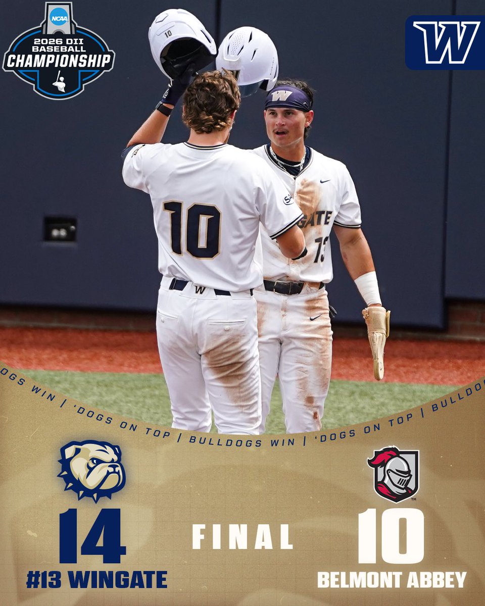 WU_Bulldogs's tweet photo. BULLDOGS WIN!!!!

#13 #WINgate plates 10 runs in the 4th inning, taking down Belmont Abbey 14-10 in an NCAA Tourney elimination game! 

'Dogs back in action Saturday in Salisbury

#OneDog https://t.co/szskWHC7RJ