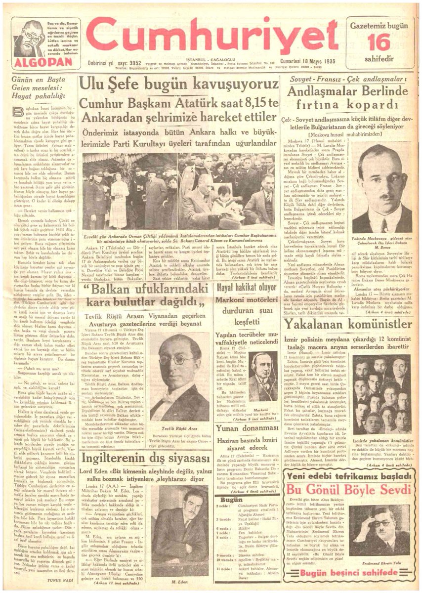 brahimDemirkaz3's tweet photo. 18 Mayıs 1935 Cumhuriyet Gazetesi..

ULU ŞEFE BUGÜN KAVUŞUYORUZ.
Evvelki Gün Ankarada Orman Çiftliği Yıldönümü Kutlamalarından İntibalar: Cumhur Başbakanımız Bir Miniminiye Kitap Okutuyorlar, Solda Sü Bakanı General Kazım Ve Kumandanlarımız. https://t.co/BimE6xDgbT