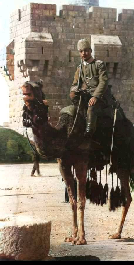 Turkey_Pics's tweet photo. An Ottoman officer in front of the Jerusalem Citadel, near the Hebron Gate in Jerusalem in 1909 https://t.co/kEhM9LpXlW