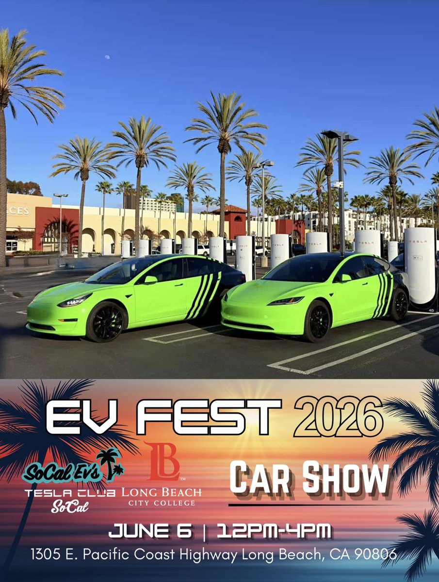 TeslaClubSoCal's tweet photo. EV FEST CONFIRMED: @IconicTesla 

Celebrating 8 Years of Electrified EVents!
EV Fest Fundraiser for @LBCityCollege Auto Tech Program. 

Have an EV and planning to attend?
Register before we fill up! #EVfest https://t.co/qIQGqZCVqm