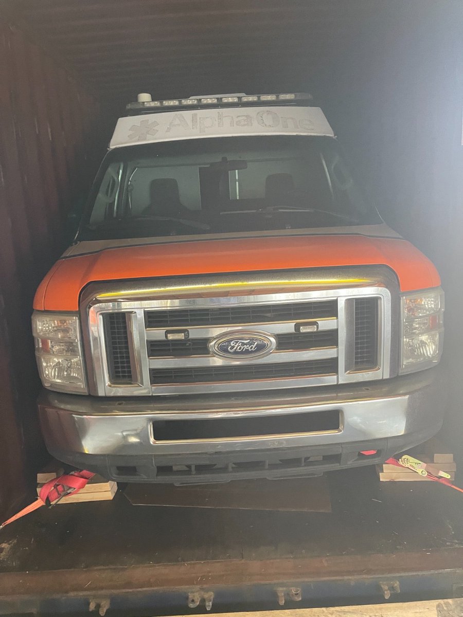 AmbulancesU's tweet photo. As promised the four ambulances from Sacramento are now on their way to Ukraine. While we haven't raised all of the $18000 needed to ship them yet, we decided to have a little faith and send them anyway knowing the funding will come. Thanks to everyone that has donated already. https://t.co/3fpBYsVLeg