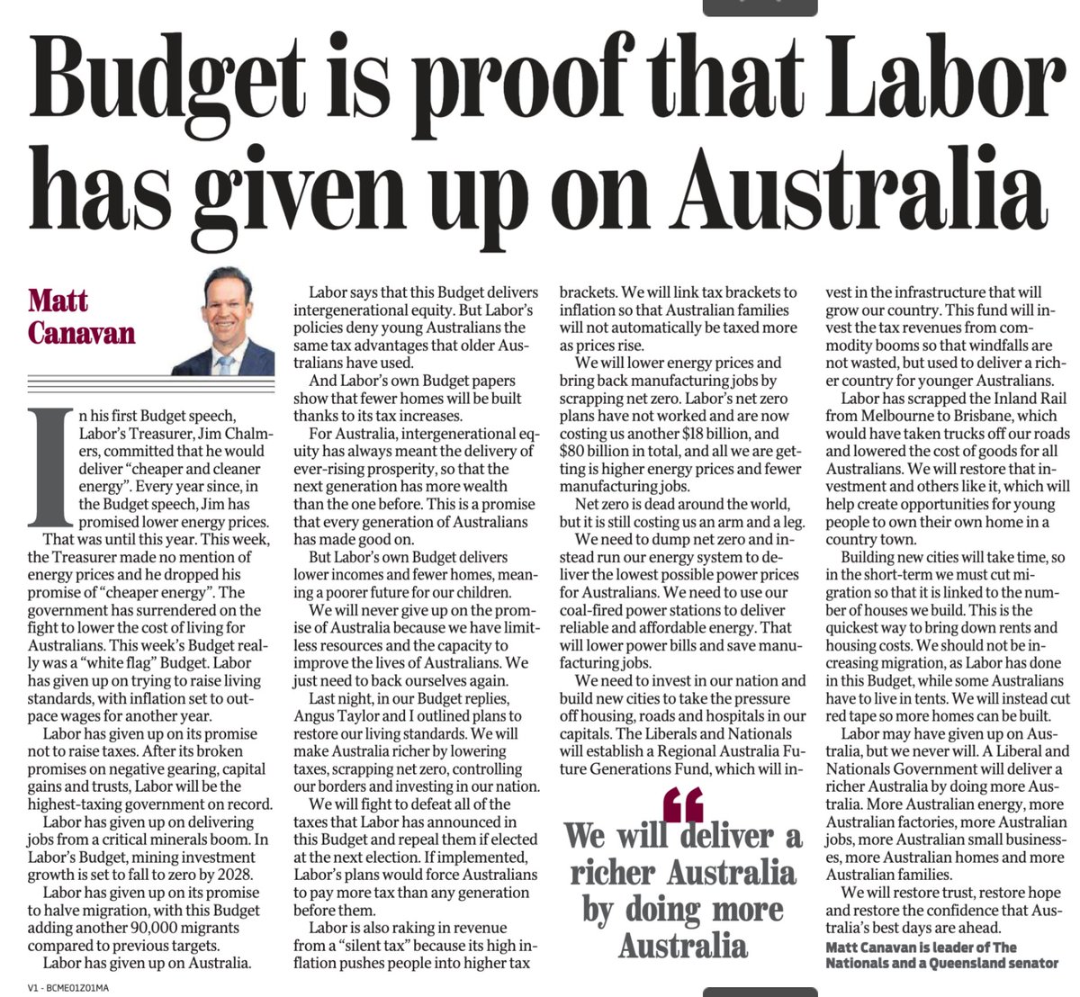 Senator Matt Canavan tweet media