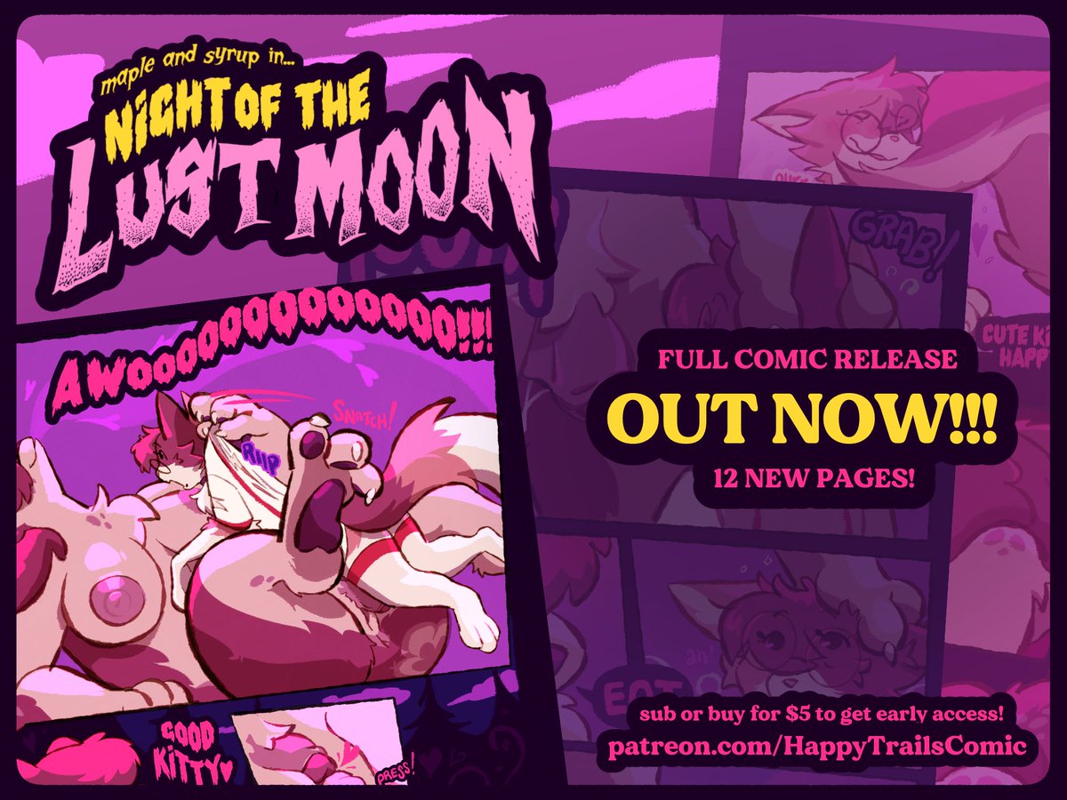 puppeypawbs's tweet photo. Night of the Lust Moon is done!! Spent the last two weeks working my butt off to FINALLY finish this!! Something stirs up in Maple, and Syrup becomes her little plaything in this 20 page halloween themed comic!
https://t.co/ZTBs18qzw1 https://t.co/askvdzPZPj