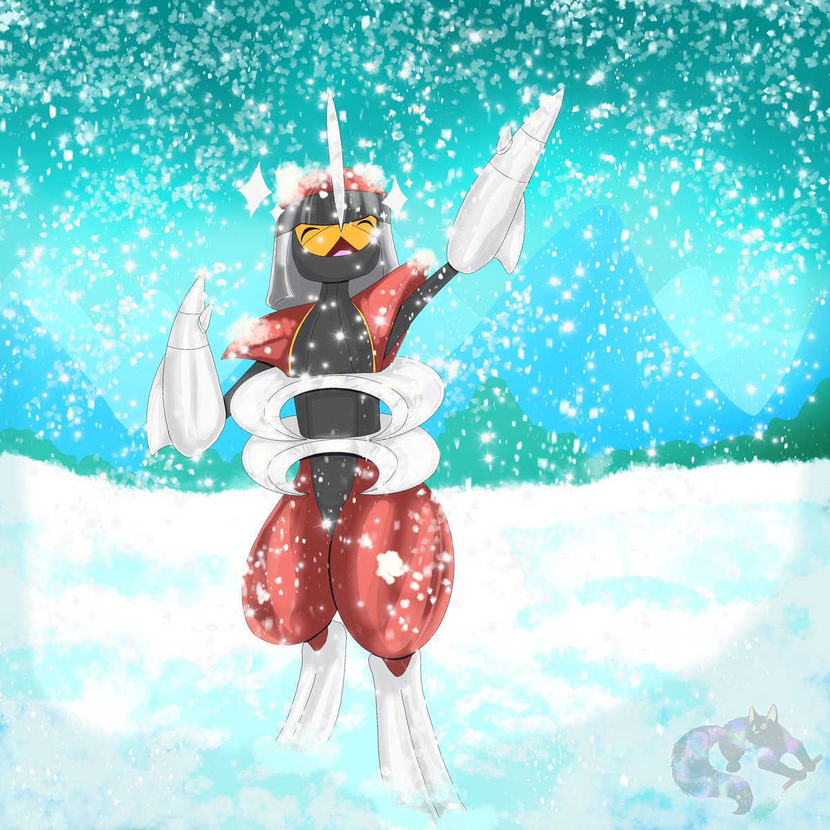Silver_Aconite's tweet photo. @horned_sage Here’s Udon in the snow aaaay this was fun! He’s awkward to draw lmao! https://t.co/IMeWp5d5JF