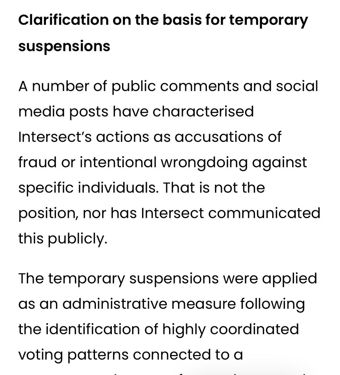 BLOC_HQ's tweet photo. We have read your follow-up statement carefully and we appreciate that a statement was made, thank you but we note what it says and also what it does not says;

🏳️ On “balance”
You stated your focus was to balance two responsibilities: “protecting election integrity and treating affected members fairly”
Sincerely @IntersectMBO there was no balance.

Protecting integrity got immediate actions: votes invalidated, memberships suspended, results recalculated within hours.
And treating members fairly got 
- silence, 
- no prior notice, 
- no hearing,
-candidates who contested in the election have not received a single response and some even got suspended,
-members sending emails since last week have heard nothing.

That is not balance, that is one priority executed at the speed of an audit and another deferred at the speed of silence.

🏳️ On KYC failures
You cited KYC failures as part of your justification for suspensions, because I didn’t fully understand that point.

With due respect, that argument does not hold in this conversation; KYC is used as one of the gatekeeping mechanism before any member can cast a vote. 

📌 KYC failure means no ballot access.
Either they passed and voted legitimately or they failed and never should have reached the ballot box.

🏳️ On the sequence of events
You acknowledged that reviews involve legal, privacy, and procedural considerations that take time and on this @IntersectMBO we agree completely, as a mentor over here working as a National and International Lawyer, I agree too

That is exactly how due process works,
“but due process runs before punishment not after”

• You suspended 100+ KYC verified members, invalidated their votes before any individual review/hearing  was completed. 
• You stripped rights first and are now conducting the investigation that should have preceded your actions.

You investigate, then act. The sequence matters.

🏴 On the Bylaws and Wyoming Law
Article 2, Section 8 of your own Bylaws is clear. Suspension requires 15 days written notice, a stated cause, and a formal Board Hearing before action is taken. A two-thirds Board vote is required for any long-term action.

🏴 Wyoming Statute § 17-19-621 requires that any suspension of member rights follows a fair and reasonable procedure including prior written notice and an opportunity to be heard before the effective date.

None of that happened, members received a suspension email after they had been suspended.

Your own statement now confirms that individual reviews are still ongoing, that means the process that should have preceded the suspension is still incomplete, days after the suspension was already executed.

🏳️ On what we are asking
We are not asking for special treatment even though we are your members, babies, children and a Force. 

We are asking for three things your own documents already guarantee:

1. Reinstate the memberships and votes while individual reviews proceed not after. Let the process run in the correct sequence.

2. Respond to the candidates and members who have been waiting since last week. Silence is not a governance position.

3. Schedule the individual review hearings “live”, via Zoom or Google Meet so that 100% KYC-verified members can present their circumstances directly, as your statement now promises.

We believe in Intersect,
We believe in Cardano,
We are asking for the process that both of them promise.

Yours sincerely, your babies
https://t.co/k3mUBhKVBM
@JBriggsLondon @AdamRusch 

#TheBloc #Cardano #Intersect #Web3Governance