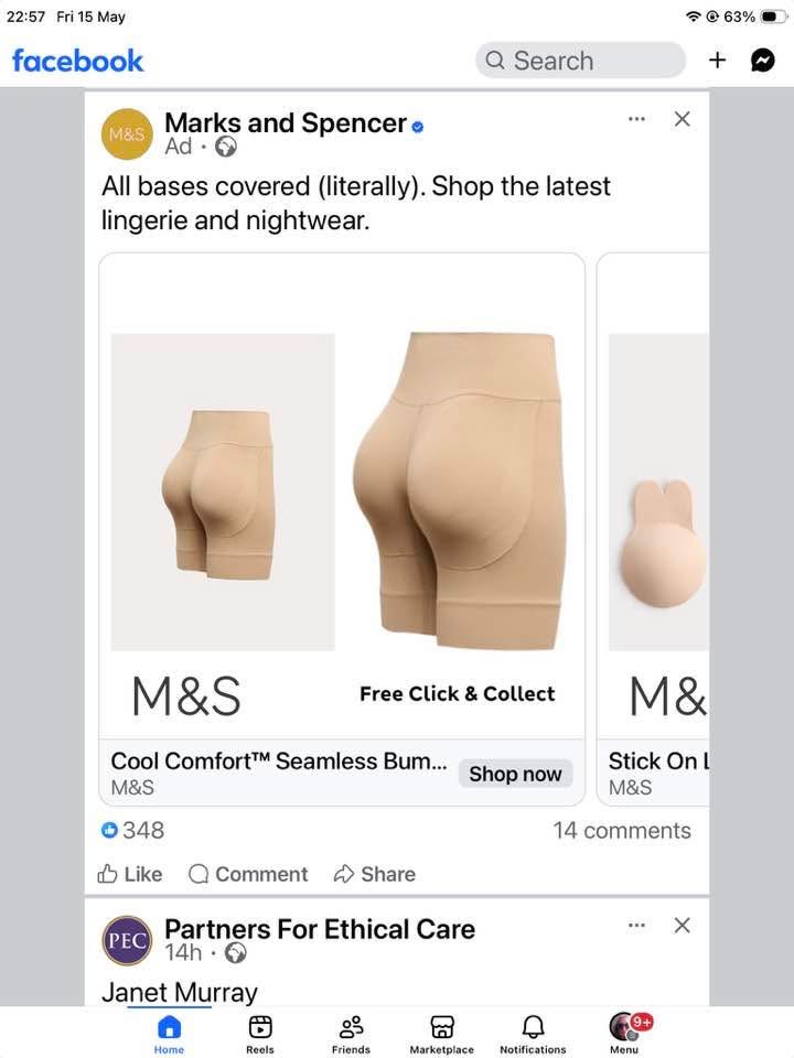 blablafishcakes's tweet photo. M&amp;S are now selling bums. Seems about right. Luckily, I don’t need one. https://t.co/f38IK1K5ID