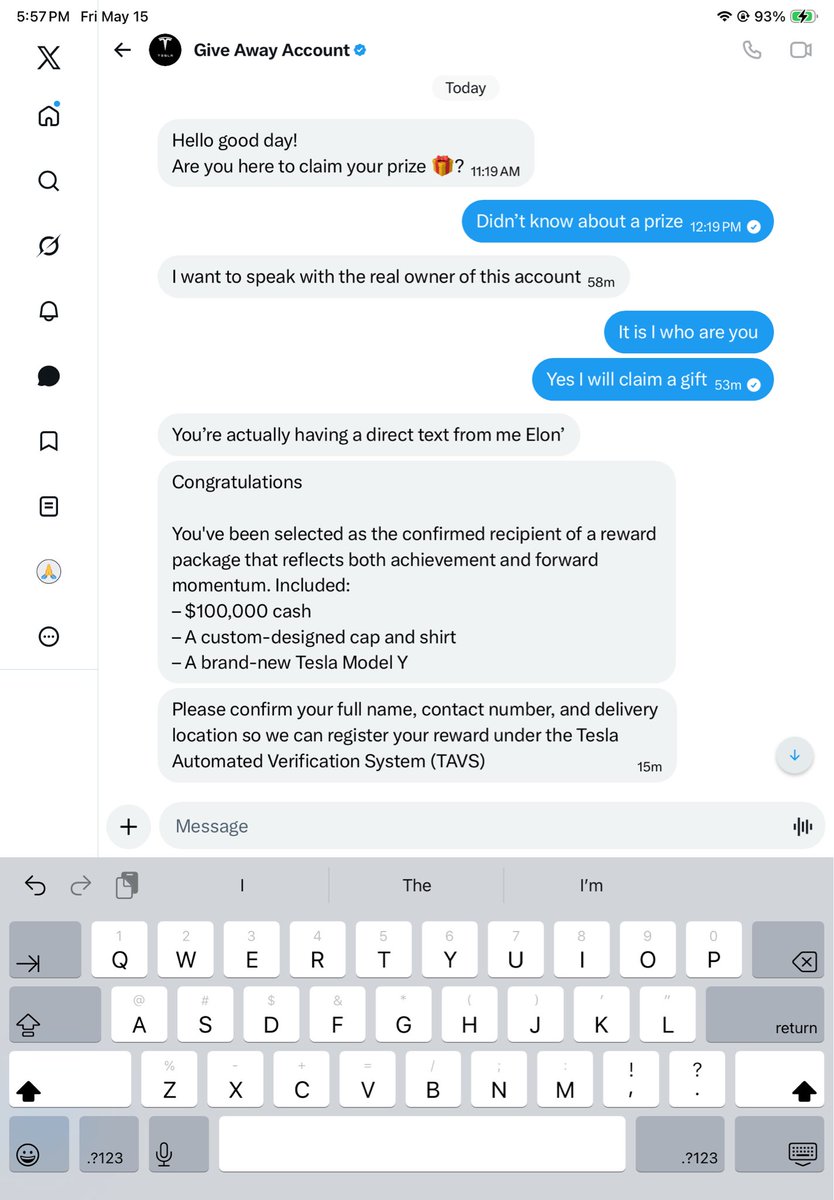 WilliamStrvuql's tweet photo. @Bellorris Another alert scammer acting as if he was ELON MUSK GIVE MONEY CAR AND MORE I GAVE THEM 100% fake information to return the lie LOL https://t.co/YygAQkRrNk