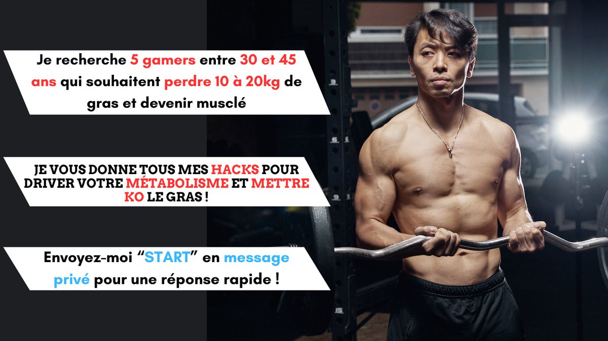 Cuongster's tweet photo. À la recherche de 5 gamers de 30 à 45 ans qui veulent reprendre leur santé en main et perdre le gras du ventre !

Je te donne un plan d'action pour retrouver un corps athétique sans sacrifier ton lifestyle 🎮

+300 gamers coachés!

Réponds "START" en message privé maintenant ! https://t.co/CnpamX9z9V