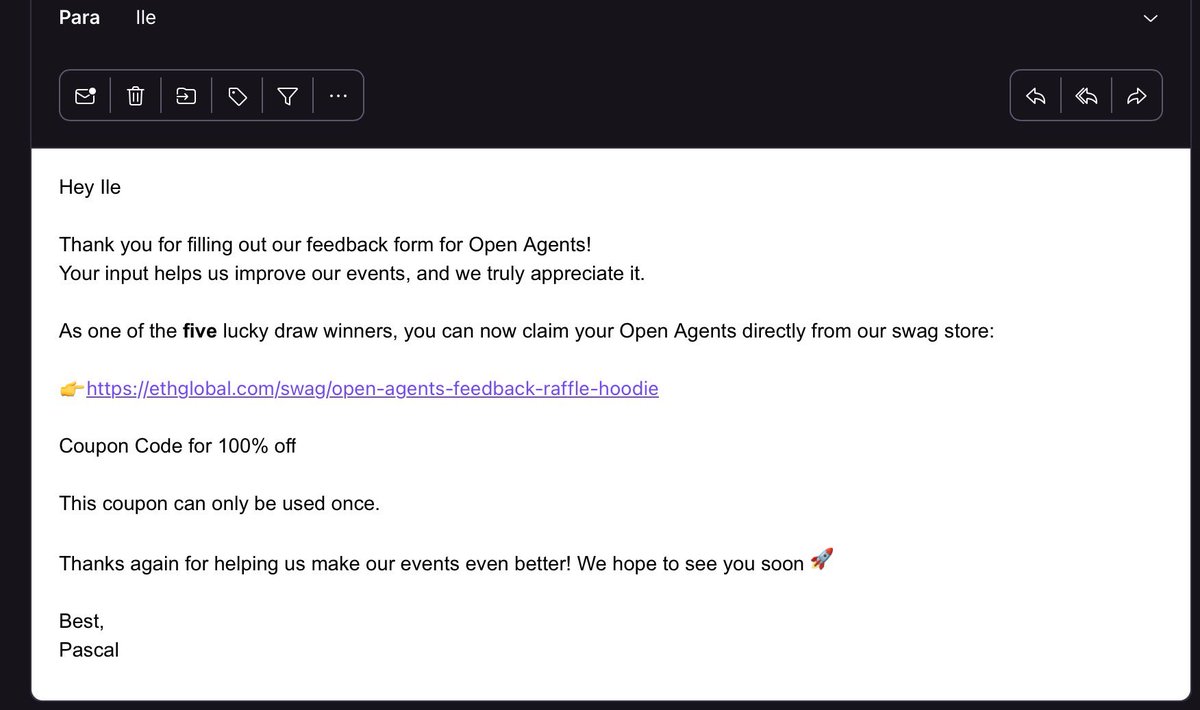 IleDesignia's tweet photo. 💜🤓I was one of the 5 winners of the hoodie from the Open Agents 2026 hackathon! What an honor @ETHGlobal 🤓

💬It was important, not because of the physical prize, but for the recognition of providing quality feedback that will help improve the event. That's what really matters in these 
communities.

💬In 10 days, @0xantonioeth #agentIto and I delivered a functional project with AI agents. 
Working under pressure, as a team, and with a clear 10-day deadline was challenging but very rewarding.

👩🏽‍🎨Thank you for the opportunity.🦋#composia