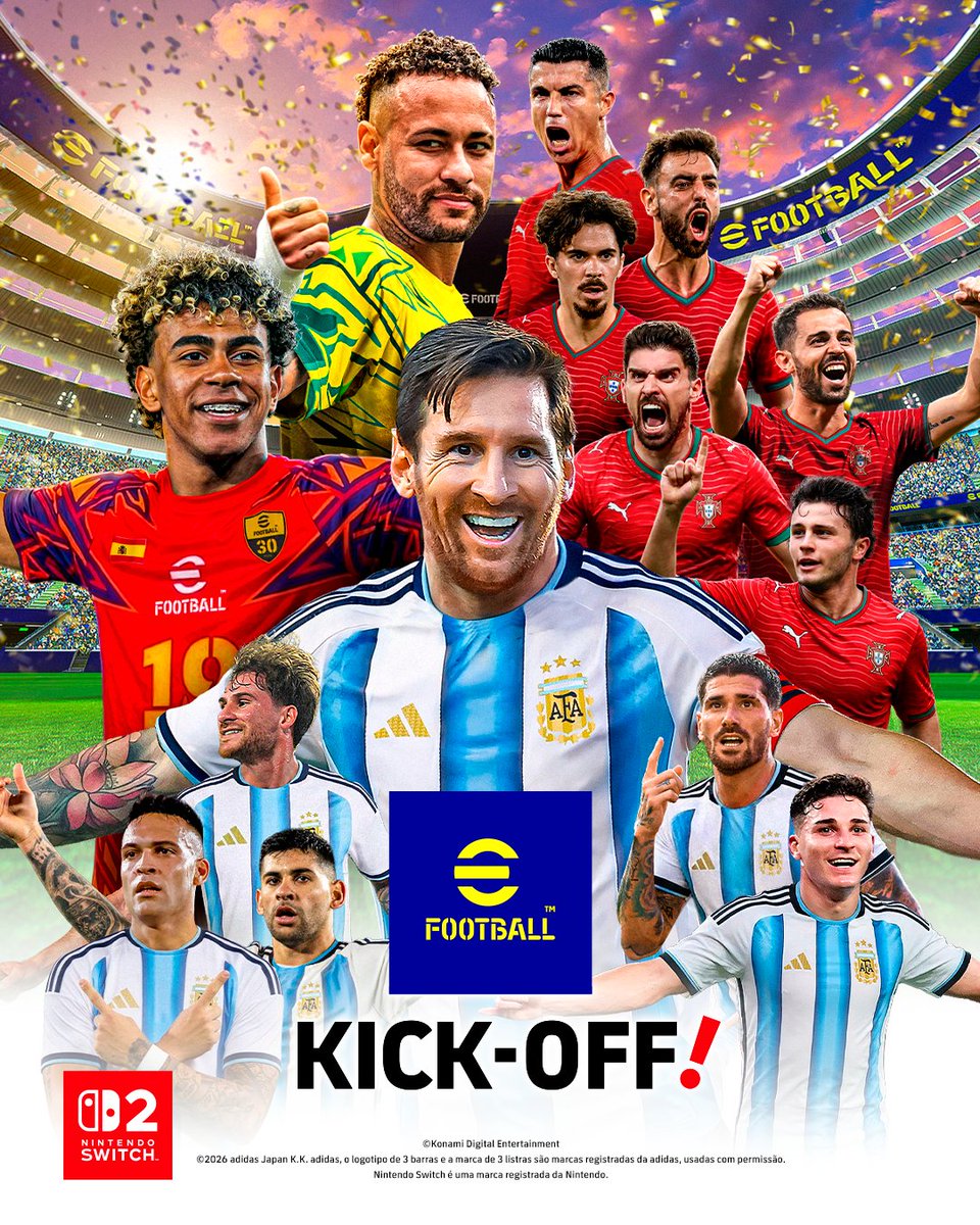 Jogue_eFootball's tweet photo. Novo visual revelado 🔥

Um visual inédito de eFootball™ Kick-Off! chegou antes do seu lançamento no Nintendo Switch™ 2, em 3 de junho, às 15:00 (UTC)!

As pré-vendas já estão disponíveis ⚽

Com a chegada do festival de futebol que acontece uma vez a cada quatro anos, reúna seus amigos e familiares e entre na emoção desde o primeiro gol ✨