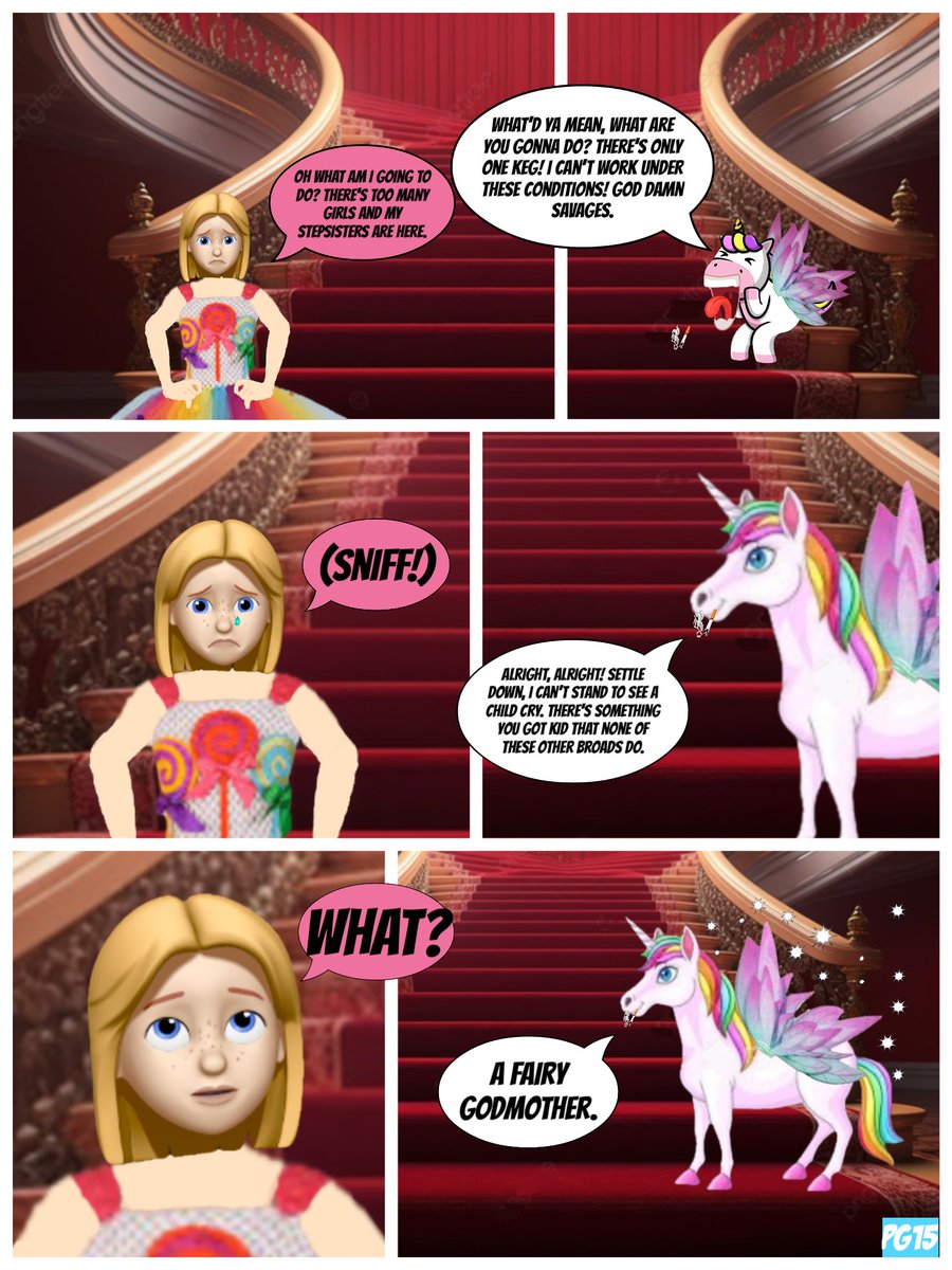 themorganverse's tweet photo. From Fairytales #5 The Grand Van Nutian Ball.
https://t.co/v6JLTlXLmi👈🏻🦄🧚🏻
#indicomics #comicbooks #comics 
Morgan has made it to the Van Nuys Ball, but the place is packed with hard up chicks, including her evil stepsisters, all trying to rope the prince. She’s gonna need a little more magic from, Jeff the Fairy Godmother…