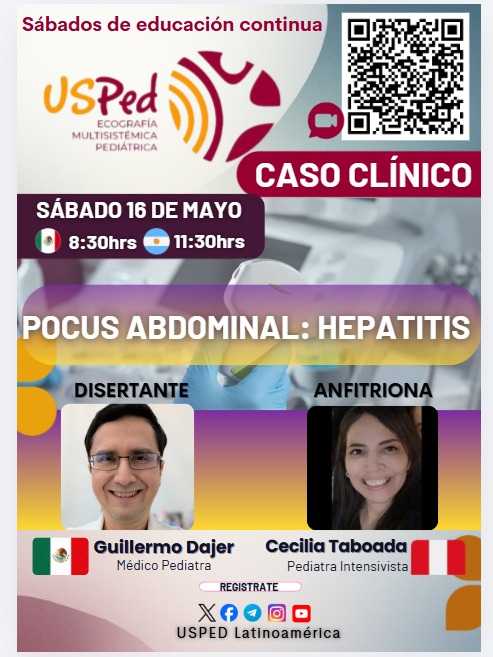 USPed_Latam's tweet photo. Sábados de Caso Clínico presenta:
"POCUS Abdominal: Hepatitis" 🔊🏥

Casos clínico reales, que te llevan a entender el lugar del US. 🔊🫁👶🏻

Disertante Guillermo Dajer @memodajer 🇲🇽
Anfitrión Cecilia Taboada🇵🇪

📲Acceso en el QR
USPed | Comunidad de #POCUS #Pediátrico https://t.co/cghGGz1yse