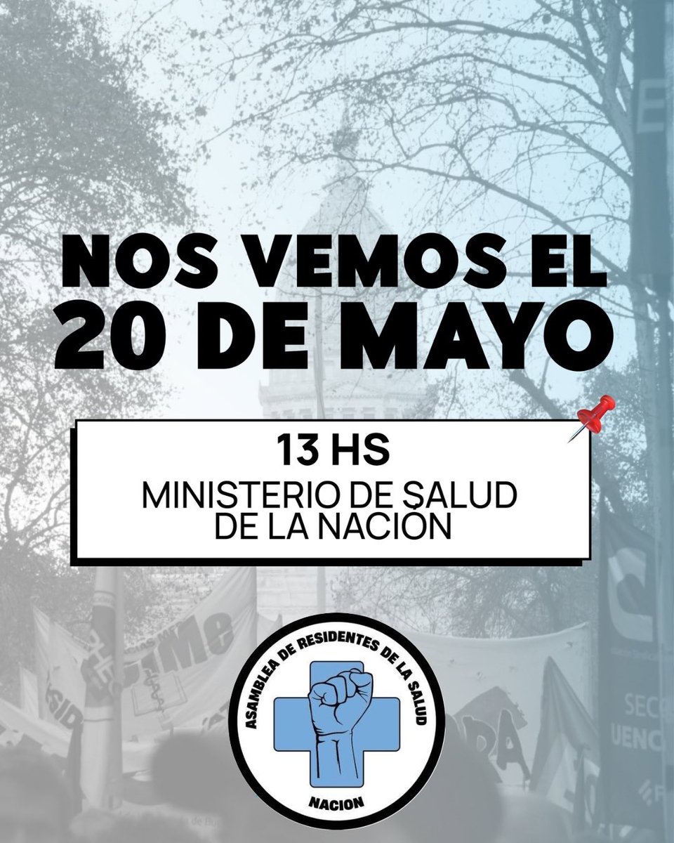 AsamResisNacion's tweet photo. Este 20 de mayo marchamos por la salud. Los residentes necesitamos la implementación de la ley 27.796 de emergencia en Residencias Nacionales! https://t.co/KIMlrbQgdg