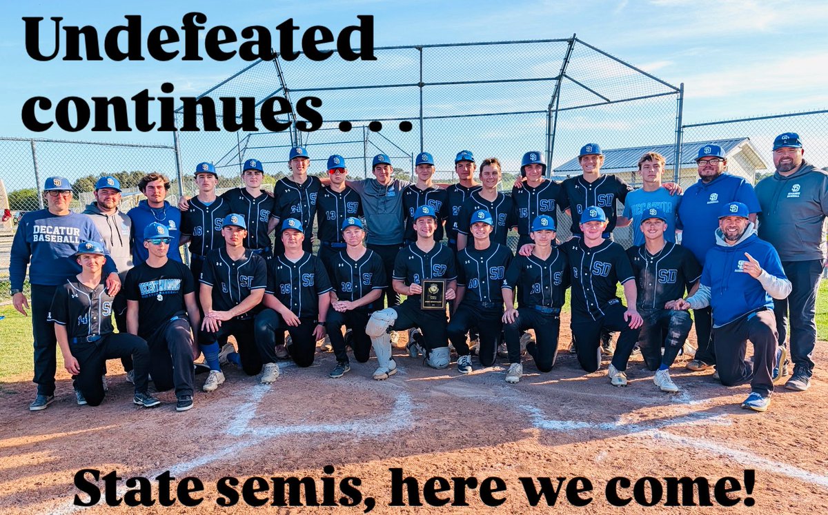 SDHSSeahawks's tweet photo. And it’s on to the state semis for this undefeated baseball team, after a 11 - 1 slaughter rule win against the Towson Generals. ⚾️🔥

Stay tuned for details about our next game!

#BeachBoys 
#SeahawksSoar #DoWhatDecaturDoes #DecaturNation #SeeUs  #WeAreDecatur  #GoHawks https://t.co/omkYU4XzL8