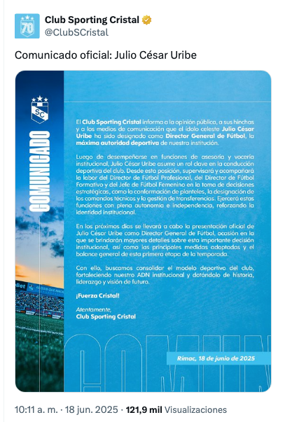 albto_'s tweet photo. En diciembre del 2024 se anunció a Gustavo Zevallos como director deportivo para "competir mejor" la siguiente temporada. A mitad del 2025, ante la desastrosa #Libertadores, Julio C. Uribe fue nombrado director general de fútbol. 

¿Hubo algún cambio RELEVANTE en el club? NO. https://t.co/CcsCVQMwbQ