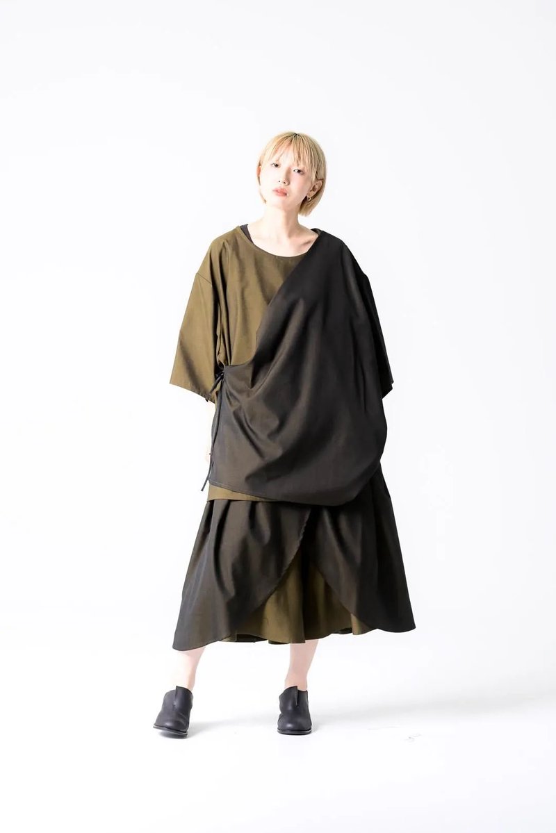 BISHOOL] Wool Gabardine Wrap Big Pullover mustard BISHOOLが