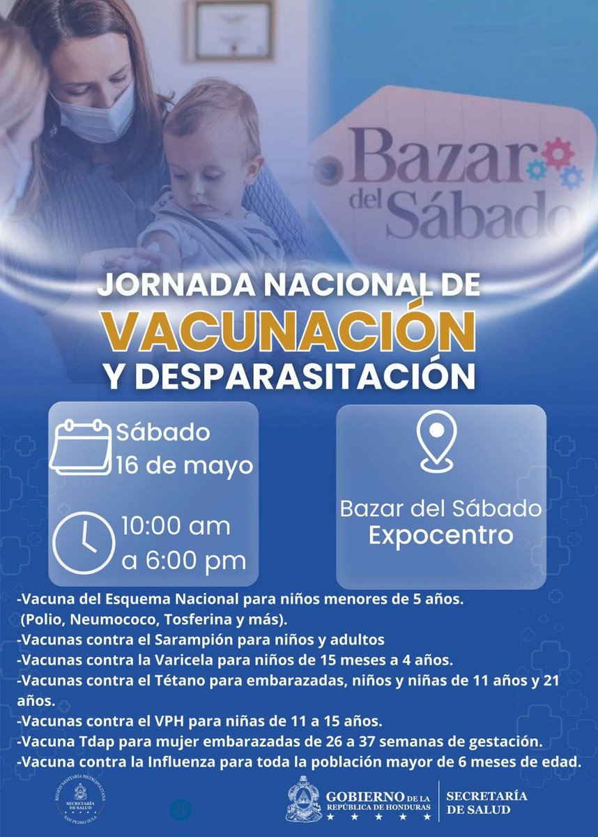 leslizethvm's tweet photo. Atención San Pedro Sula!
Puntos fijos de vacunación programados este sábado 16 y domingo 17 en la ciudad!
@RegionMetroSPS 
@saludgobhn 
#VamosAestarBien https://t.co/6XMpfHahy4