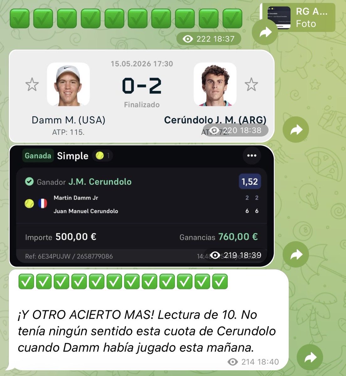 RGANALISTA's tweet photo. Hoy hemos aprovechado que Damm había jugado hacía apenas 4 horas para ganar dinero con esta apuesta gratuita. 

🫵🏻 Si quieres más informaciones como esta totalmente gratis, te dejo aquí mi canal. 🎾

🔗 https://t.co/OREmbbXtY7 https://t.co/jxsNTuuwQJ