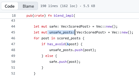 mmtchi's tweet photo. Tout le monde va vous sortir son analyse sur comment sauter à travers 3 cerceaux pour rendre vos posts visibles dans l'algorithme X mais il n'y a qu'une chose intéressante:

si votre post est marqué comme "unsafe" ou  "SafetyResult", c'est foutu. Il sera désamplifié⬇️
Votre post peut être marqué comme "unsafe" (non sûr pour du placement publicitaire d'après ce que je lis du code) si brand_safety_verdict est à MediumRisk.

Et comment on peut voir la définition enum de MediumRisk? Ben on ne peut pas, elle n'est pas opensource. Elle est dans xai_home_mixer_proto qui n'est pas trouvable dans la source Rust du repo.

On voit aussi quelques filtres de visibilité comme
home-mixer/filters/vf_filter.rs qui mentionnent une baisse de visibilité (should_drop, faire tomber votre post). Il inclut FilteredReason::SafetyResult.
Et vous savez quoi?
La définition de SafetyResult, c'est aussi dans un enum non visible dans le code source lisible en rust.

Donc merci Elon, mais ça ne sert un peu à rien. Si quelqu'un a mieux je prends.