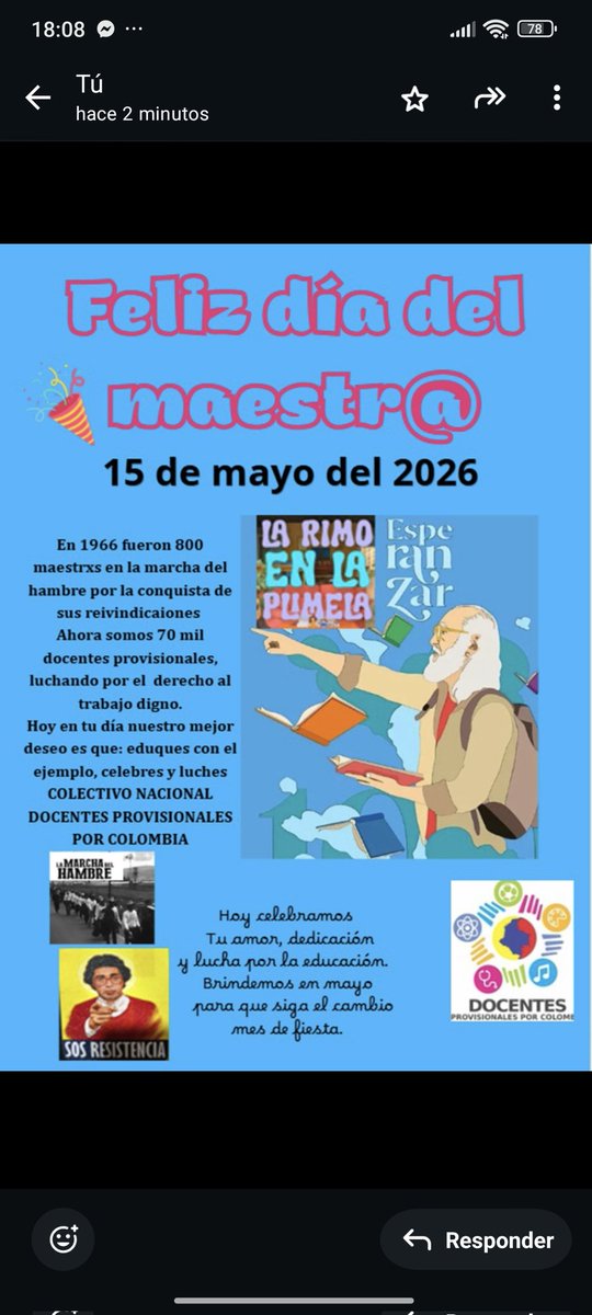 ProfesProvValle's tweet photo. Hoy es fiesta!  Feliz día profes, a rimar y a cantar: Mes de mayo, a festejar la vida y caminar la palabra. https://t.co/gJ3dH0ovox