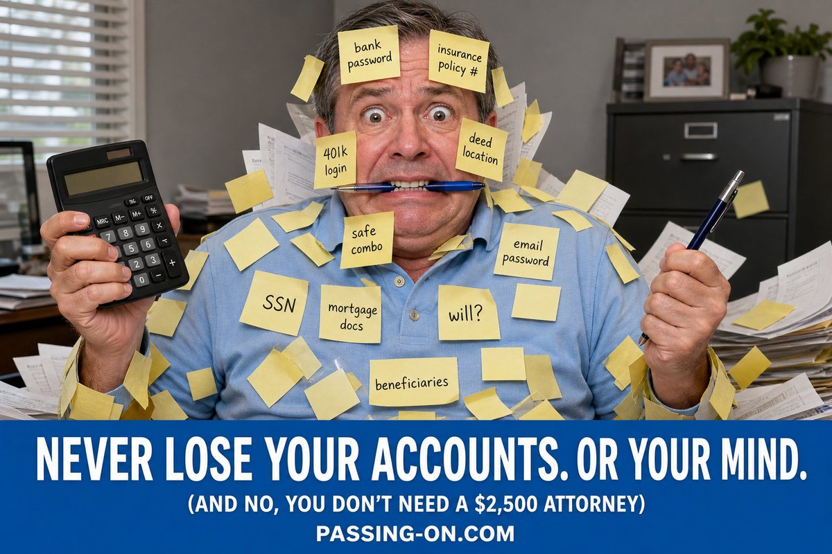 PassingOnSpt's tweet photo. NEVER LOSE YOUR ACCOUNTS. OR YOUR MIND.

(And no, you don't need a $2,500 attorney)

Stop managing 47 passwords on sticky notes.
Start organizing them properly.

https://t.co/SWoS1YEILB 🧠 https://t.co/VFgn6M6UQc
