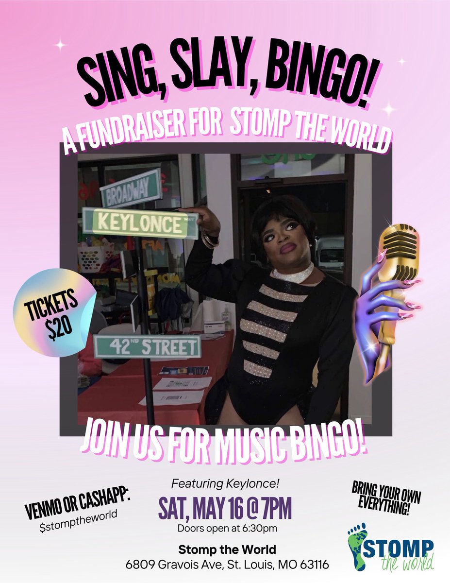 stomptheworld's tweet photo. Join us Saturday evening (5/16) for an evening of fun and music bingo! Prizes and raffles too! #stl #MusicBingo #stlouis #stlnonprofit https://t.co/0wgnlykfYq