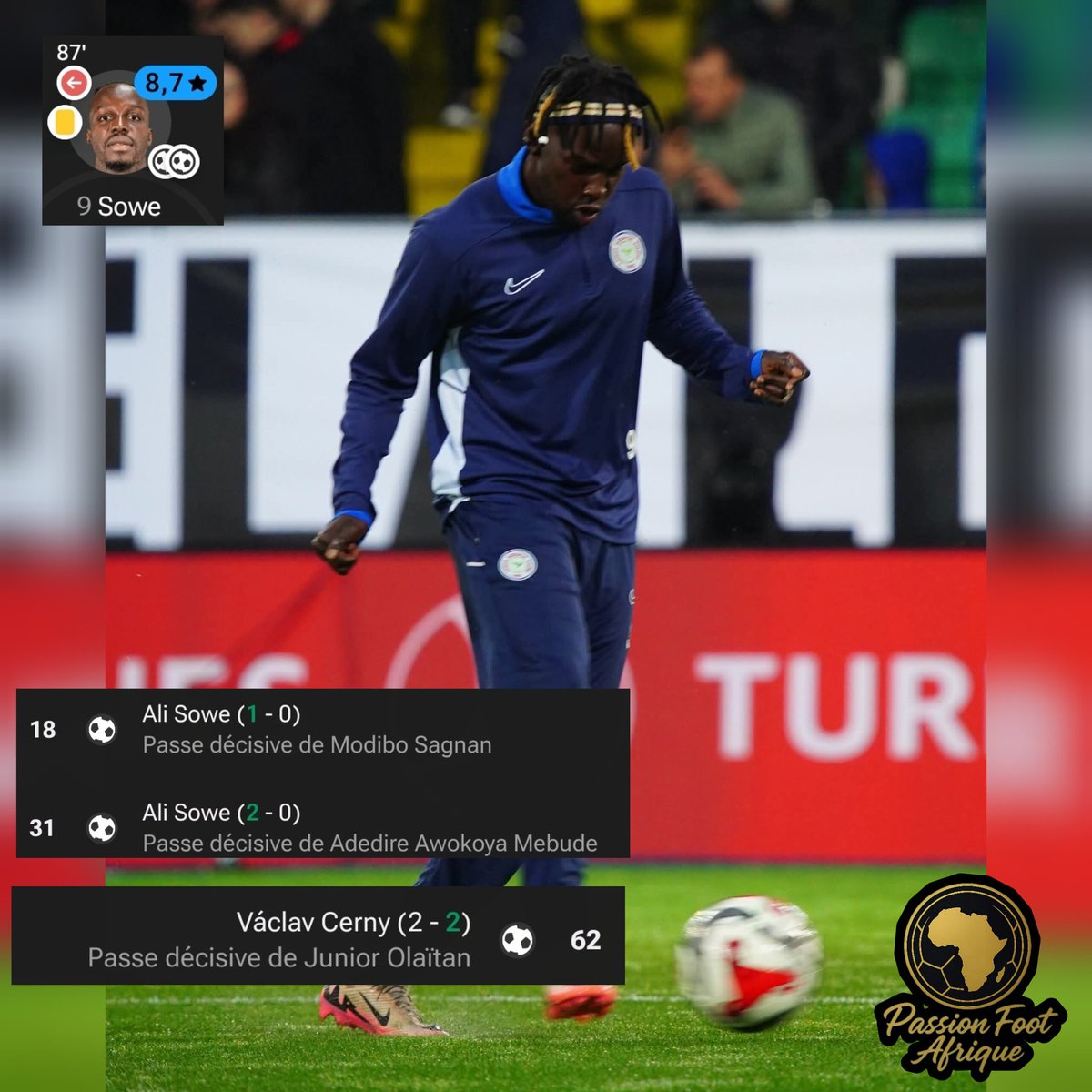PassionfootAF's tweet photo. Ali Sowe🇬🇲⚽⚽️ a mis un doublé avec Rizespor, Modibo Sagnan🇲🇱🎯 a été son passeur décisif sur le premier but. En face Junior Olaitan🇧🇯🎯 a été le passeur sur l’égalisation du Besiktas.
#Sowe #Gambia #Sagnan #Mali #Olaitan #Benin #Rizespor https://t.co/2s8tsk0Q8Y