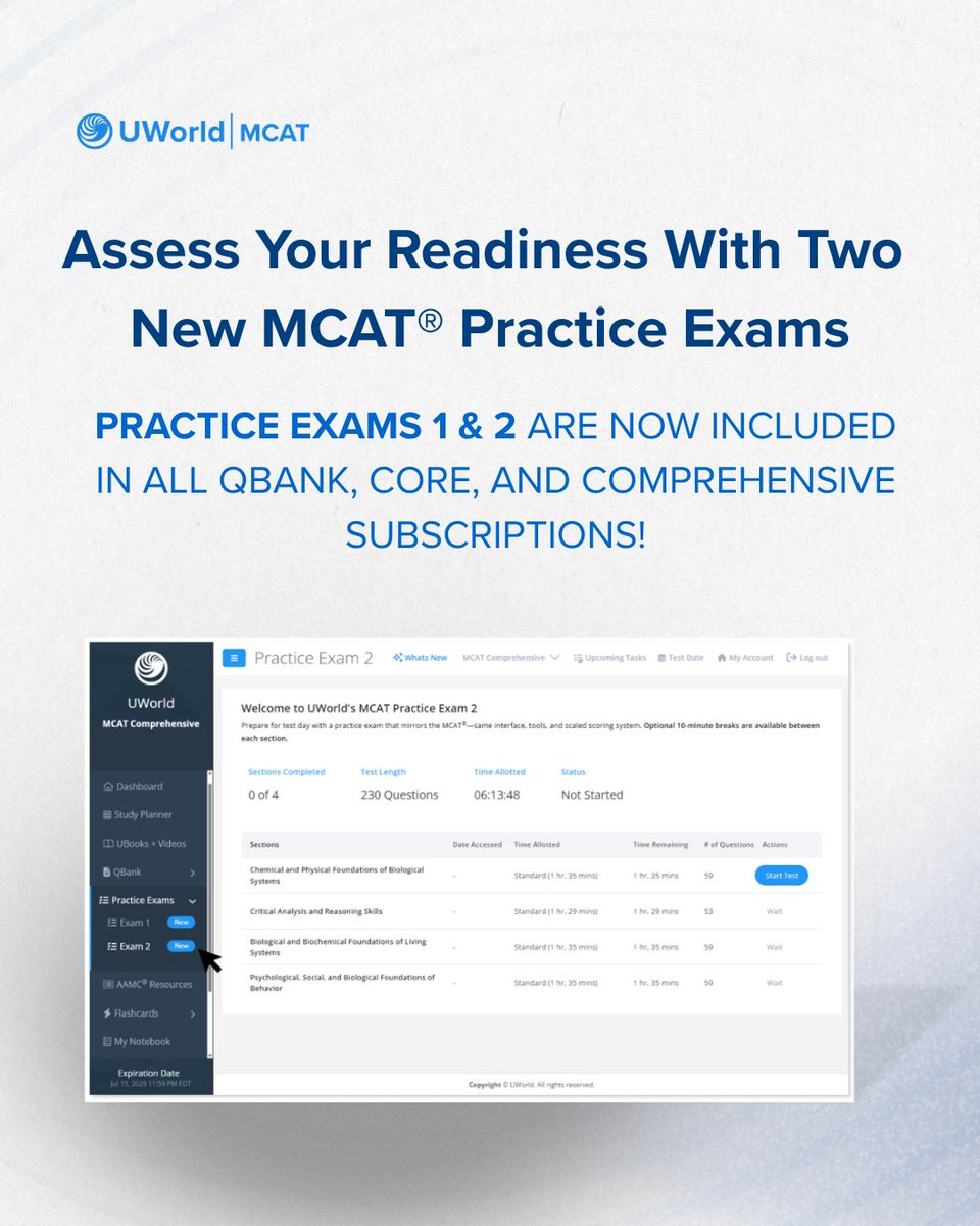 UWorldMCAT's tweet photo. The MCAT is already hard enough, your prep workflow shouldn't be. 🩺

We’ve officially added UAsk AI and Full-Length Practice Exams to our QBank, Core, and Comprehensive courses.

Everything you need for a 515+, in one place. 🩺📈

Check it out: https://t.co/qSnr6yX9uV https://t.co/o2CzrAmqOW
