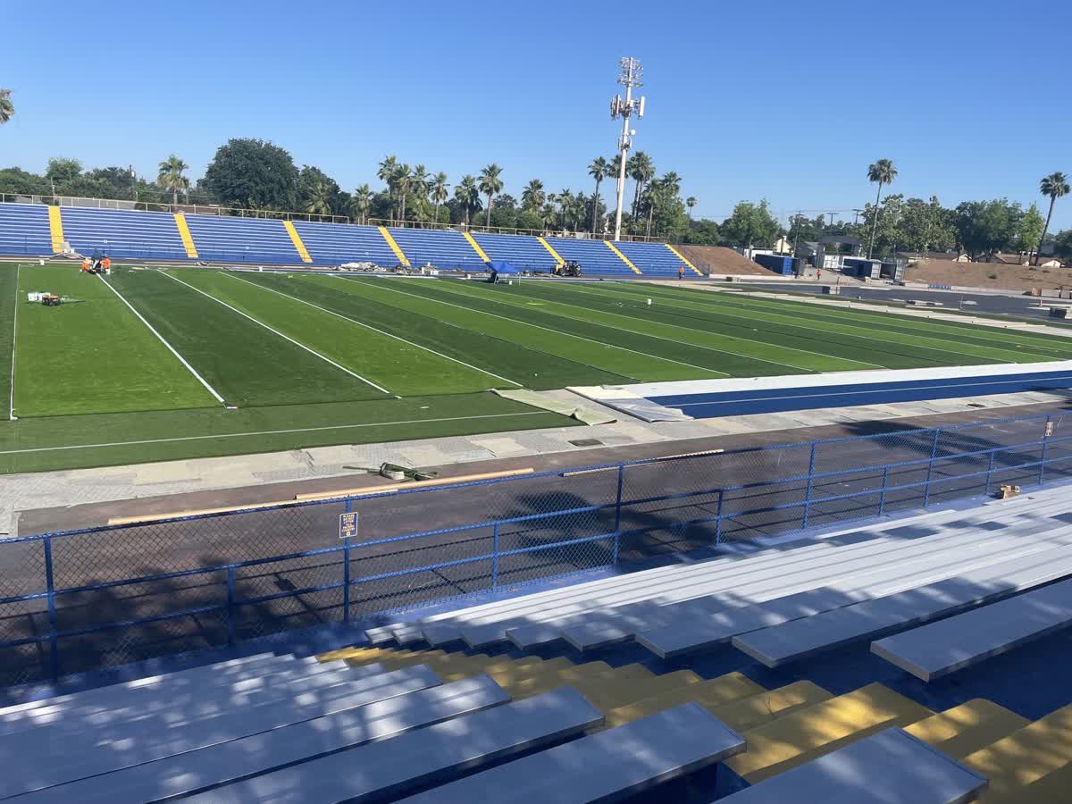 grant_union's tweet photo. 97 year old William Rutherford Stadium/Mike Alberghini Field is getting a facelift. 🔵🟡🐴#2026SeasonLoading #WeAreGrant #PacerForLife https://t.co/C3vPclZSRN