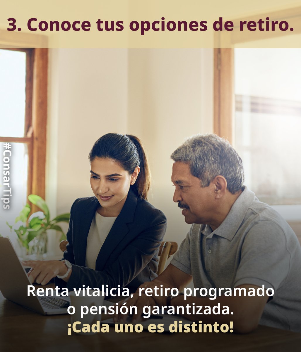 CONSAR_mx's tweet photo. ¡El retiro es el comienzo de una gran etapa! ✨ Planear con tiempo es la mejor forma de asegurar que el tiempo en que disfrutes tu pensión sea tan gratificante como tu vida laboral. 💼🌅
Para más info👇
https://t.co/KtTU51uT1B
#ConsarTips https://t.co/VvEbaUHXmM