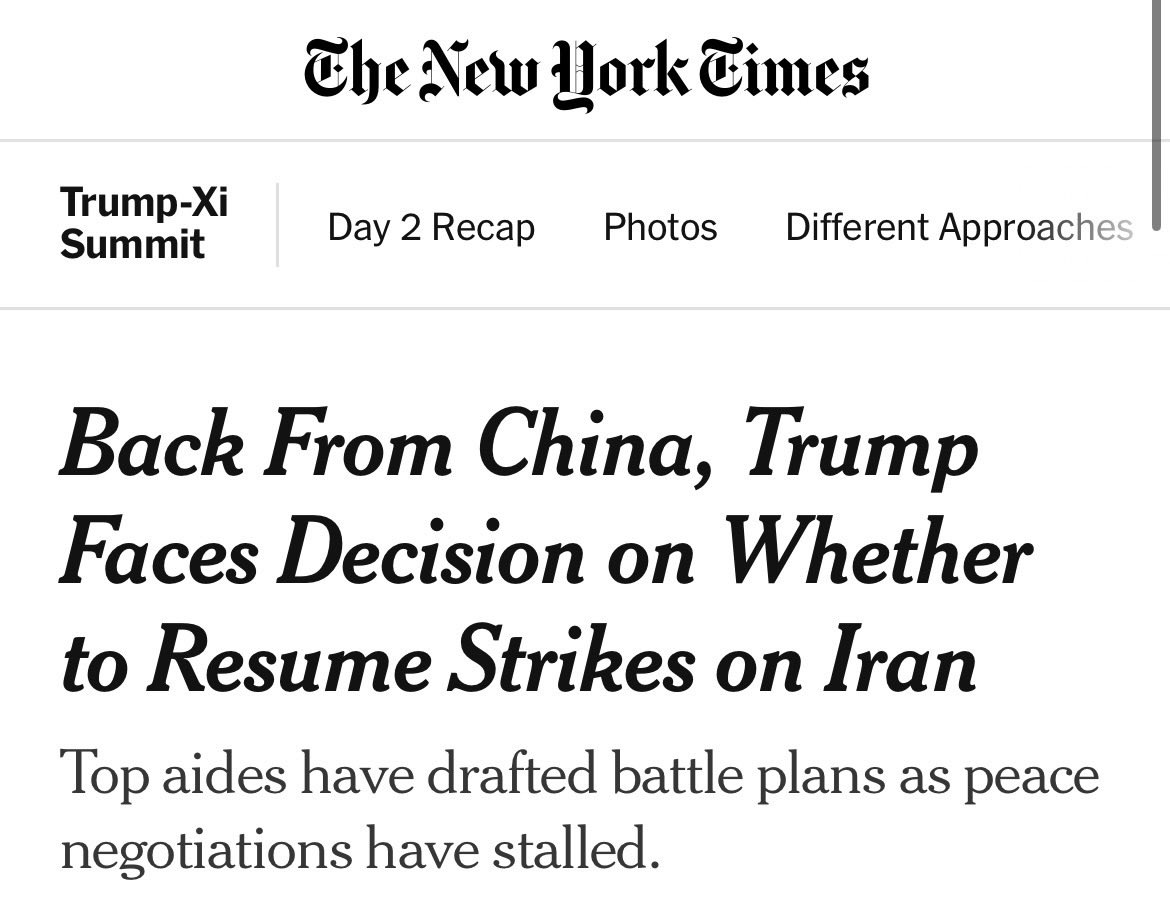 overcomebabylon's tweet photo. Just in time for Pentecost coming up, the New York Times is reporting that we should expect resumed US / Israel attacks on Iran.

📰 Source: https://t.co/C5U8ohAsNt (May 15, 2026)

The NYT article states that U.S. and Israeli officials are preparing for a possible resumption of attacks on Iran as early as next week, amid stalled peace talks and a fragile cease-fire from the earlier U.S.-Israeli military campaign (Operation Epic Fury).

If this war does restart, we should be expecting severe retaliation from Iran, possibly leading to the Great Tribulation this winter. 

Pray, rest in God, and be mindful of what is coming.

For my full analysis, get my first book Bible Prophecy Secrets: https://t.co/1t1737fkzs