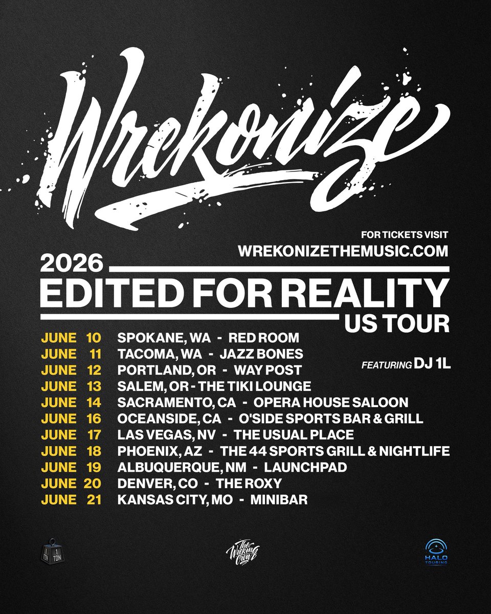 Wrekonize's tweet photo. 11 shows celebrating the release of my 5th full length solo album. LEG 1 of the Edited For Reality Tour is less than a month away! Get your tickets at https://t.co/IEnO3Uz6VE https://t.co/o1sUAGZt4E