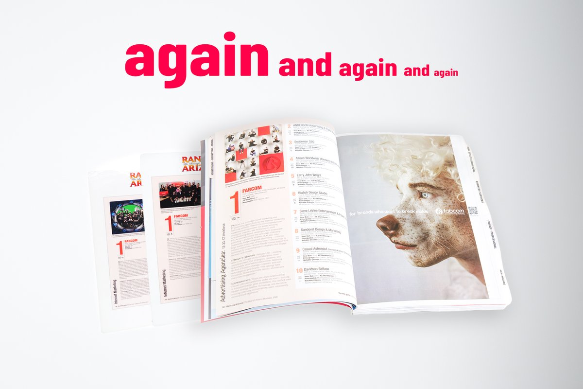 FabComLive's tweet photo. Adding another trophy to our shelf 🏆 

We’re honored to be ranked Arizona's #1 Advertising Agency by @AZBigMedia's Ranking Arizona this year—and in past years. 

Looking back at past wins shows how far we’ve come, and all the possibilities that lie ahead.

#FabCom #TopAgency https://t.co/6KsnU8QKhD