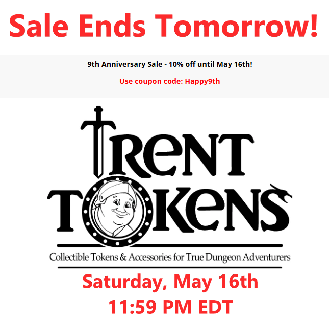 TrentTokens's tweet photo. The 10% off everything 9th Anniversary Sale ends tomorrow, May 16th at 11:59 PM EDT!

Use coupon code: Happy9th

https://t.co/GreiGWWPvg https://t.co/o4UPVTcMn2